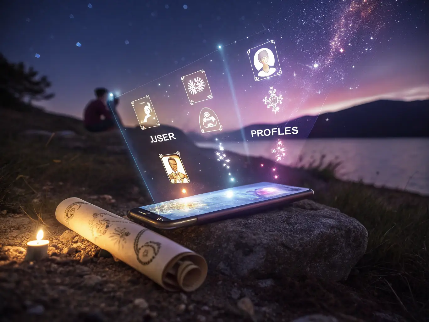 A futuristic image of users interacting with augmented reality applications on their smartphones, showcasing the potential of AR in mobile technology.